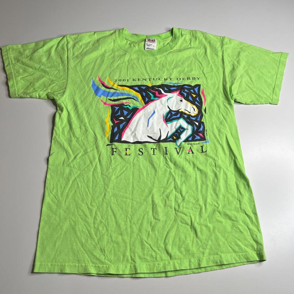 Vintage 2001‎ Kentucky Derby Festival T-Shirt Rhonda Haufeld Horse Graphic L USA
